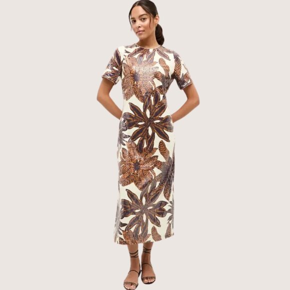 Marie Oliver White and Brown Sequin Dress - Picture 3 of 5